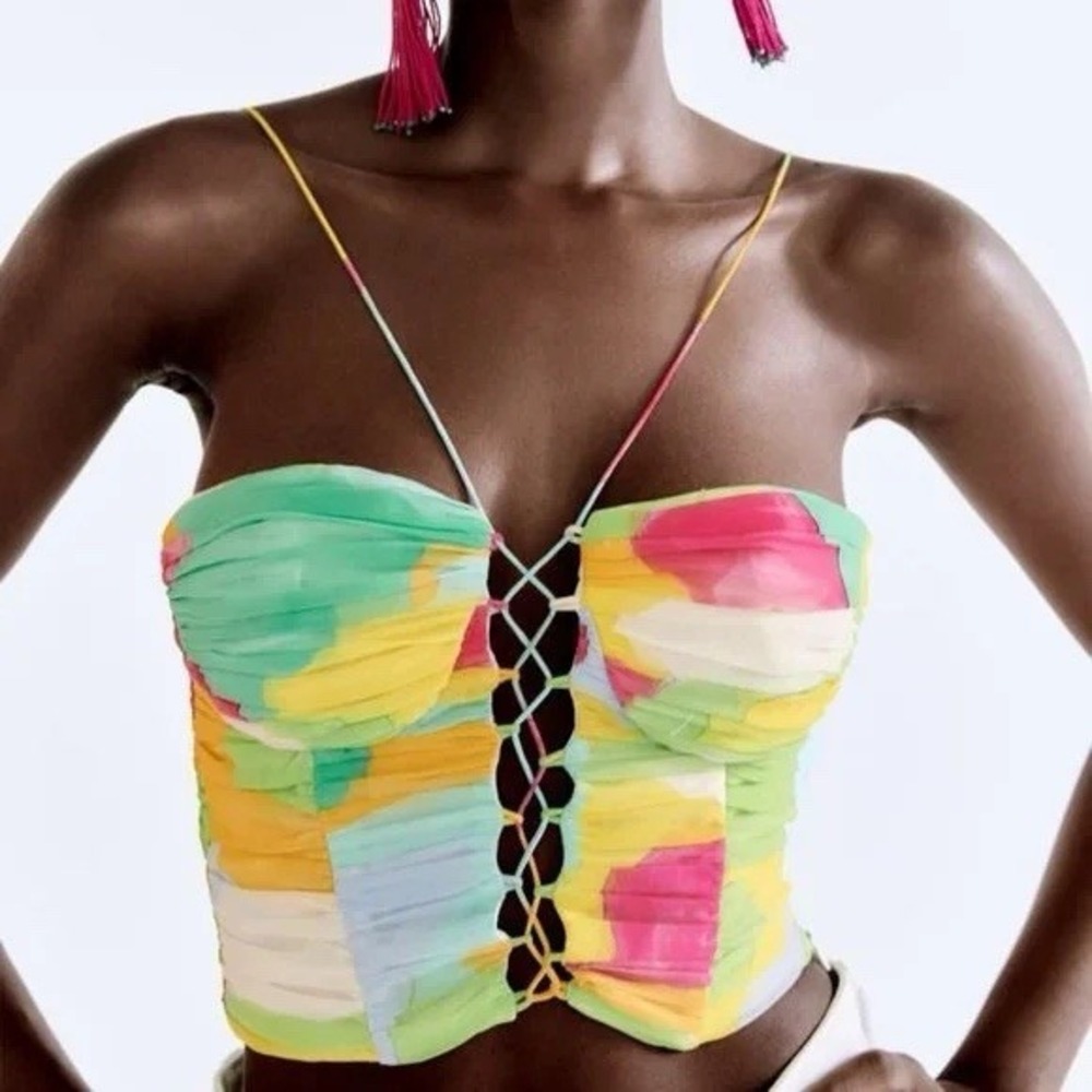 Women's Zara Printed‎ Crop Top 7886/100 Multicolor Corset Multicolor